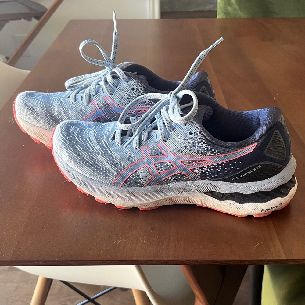 Asics Gel-Nimbus 23 Light Blue with Pink Accents